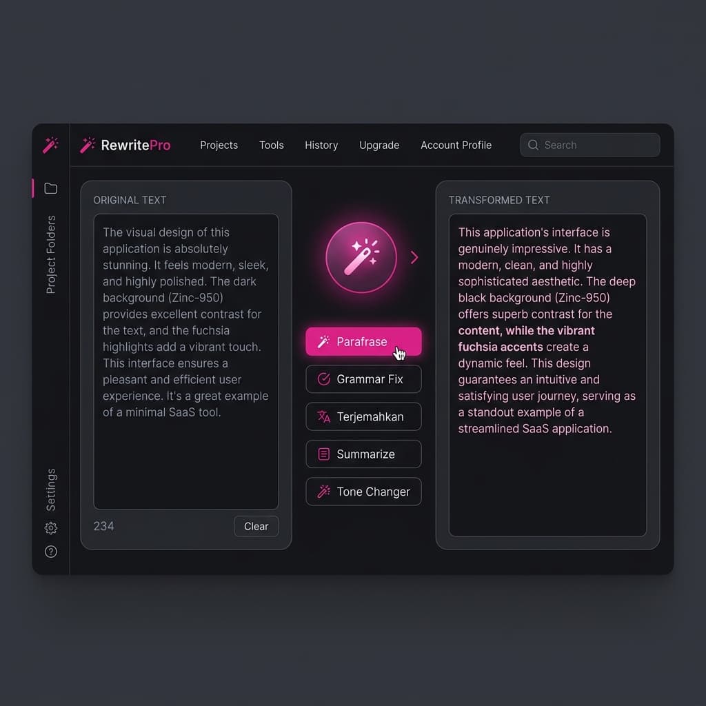 Parafrase & Grammar Fix. Satu Klik.